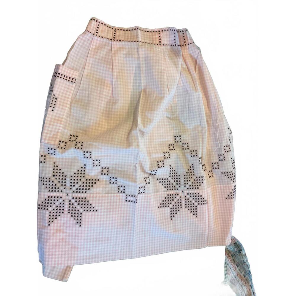 Vintage Pink Gingham Apron   with Embroidery
